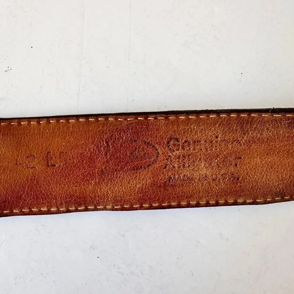 Vintage JUSTIN Mens Brown Belt 42 L Crocodile Genuine Exotic Leather Western - Picture 6 of 10